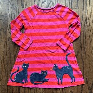 Mini Boden Pink and Orange Striped Long Sleeve Dress with Cats